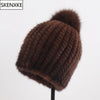 SKENXKE Pom Pom Beanie Hat - Women's