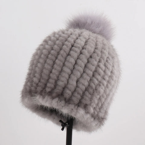 SKENXKE Pom Pom Beanie Hat - Women's