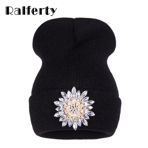 RALFERTY หมวกไหมพรมถักลายดอกไม้