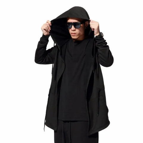 SUHARYBO เสื้อคลุมมีฮู้ดสีดำ