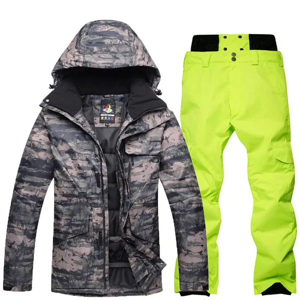 10 K камуфляжный комплект для мужчин, лыжный комплект, сноуборд, ветрозащитный, водонепроницаемый, дышащий костюм, зимний костюм, куртка + уличные теплые брюки