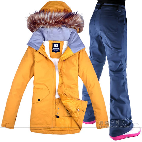 GSOU Snow - Conjunto de invierno cálido para mujer con capucha de piel