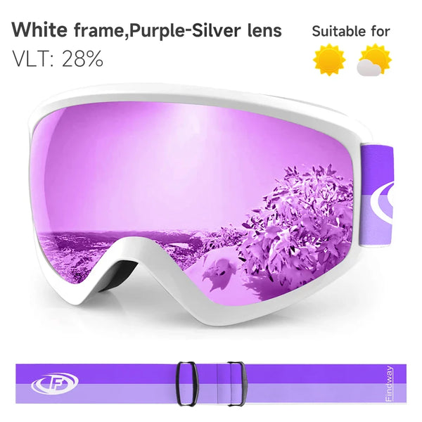 Lunettes Ski Enfant/Snowboard – Double Écran Anti-Buée, Anti-UV, TPU, Confort Mousse 3 Couches