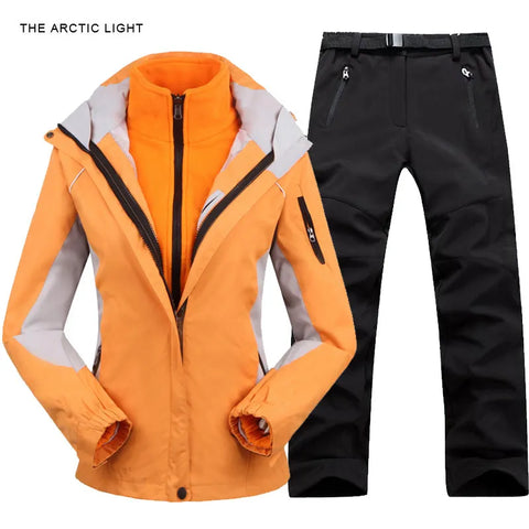 Combinaison veste et pantalon d'extérieur pour randonnée Camping escalade, imperméable, coupe-vent, manteau et pantalon épais thermiques, ensemble de Ski d'hiver pour femmes