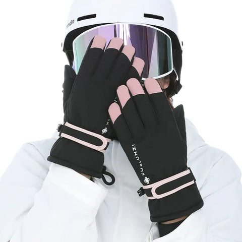 Gants D'hiver Femme LuckyOpt - Coupe-vent, Imperméables, Paume Silicone Antidérapante, Avec Corde Anti-perte