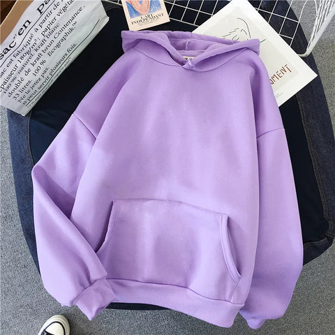 Women Fashion Hoodie Coat Spring Autumn Long Sleeve Pullover Round Neck Clothing Casual Solid Color Streetwear