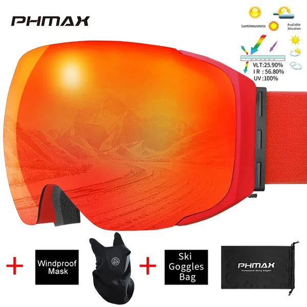 แว่นตาว่ายน้ำสโนว์บอร์ดสำหรับเล่นสกีฤดูหนาว PHMAX