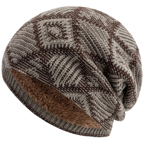 Warm Knit Grid Pattern Ski Beanie