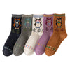 5 Paar Damen-Wollsocken mit Tier-, Katzen- und Eulenmuster, Winter-Crew-Socken, weich, dick, warm, lässig, Wollsocken, mittlere Wade