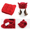 Femmes cornes de diable pour oreille de chat bonnet d'hiver Crochet tressé tricot Ski laine casquette Ha