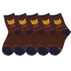 5 Pairs Women Wool Socks Animal Cat Owl Pattern Winter Crew Socks Soft Thick Warm Casual Wool Socks Mid Calf
