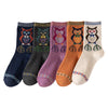 5 Paar Damen-Wollsocken mit Tier-, Katzen- und Eulenmuster, Winter-Crew-Socken, weich, dick, warm, lässig, Wollsocken, mittlere Wade