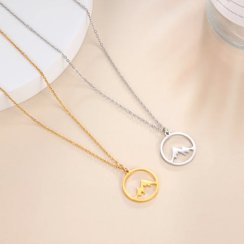 Amaxer Women Men's Necklace Round Mountain Range Pendant Simple Stainless Steel Pendant Delicate Vintage Chain Fashion Jewelry
