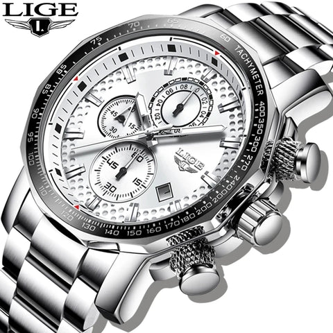 Man Watch LIGE Luxury Stainless Steel Mens Watch Male Military Sport Waterproof Big Watches Men Quartz Clock Relogios Masculino