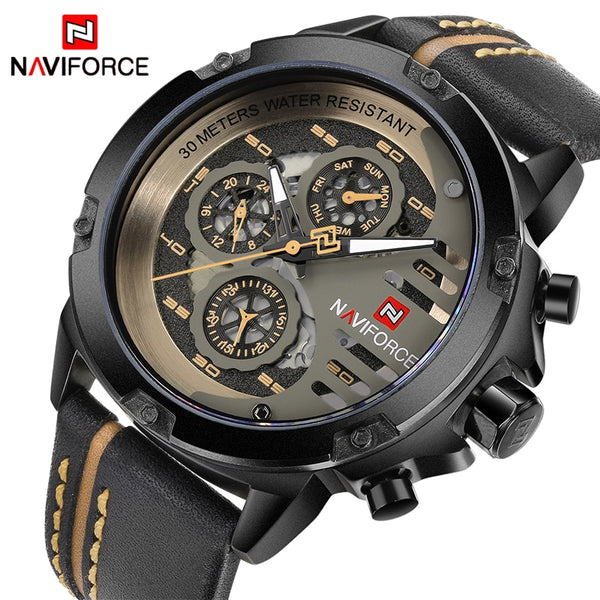 NAVIFORCE ساعة رياضية بسوار جلدي