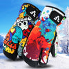 AS FISH Ski Gloves Women & Men Snowboard Mittens Cartoon Style