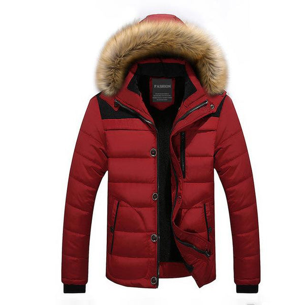 COVRIGE Mens Fur Hooded Quilted Parka Down Jacket