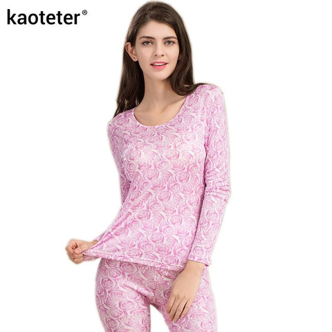 مجموعة ملابس داخلية حرارية من الحرير الخالص KAOTETER - للنساء