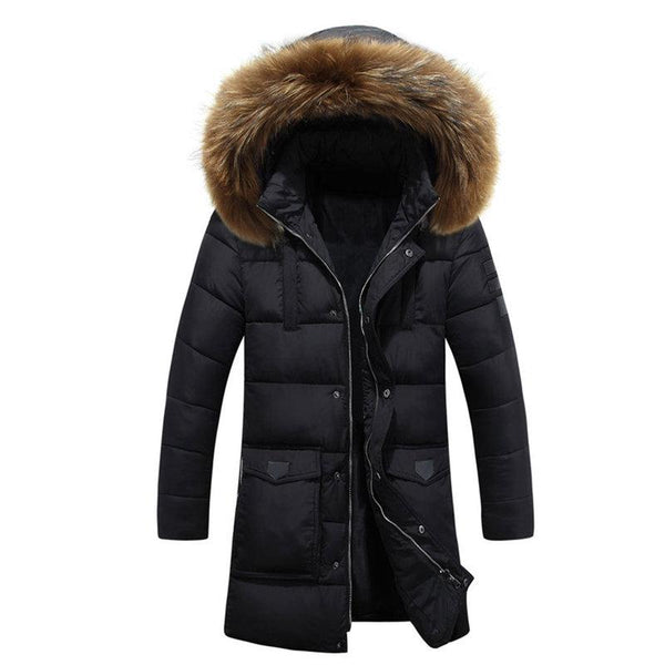 PARKA Winter Puff Jacket With Fur Hood - Mens Long Coat
