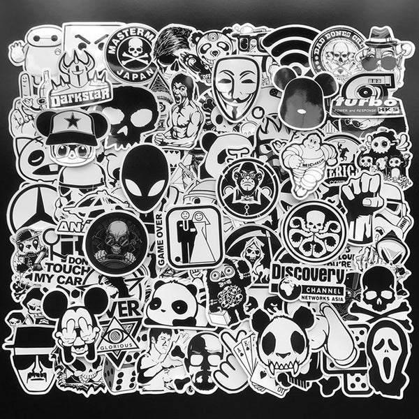 DIWEINI 100 Pcs Black and White Snowboard Sticker Pack