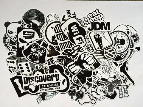 Black & White Snowboard Stickers Pack (60 Pieces)