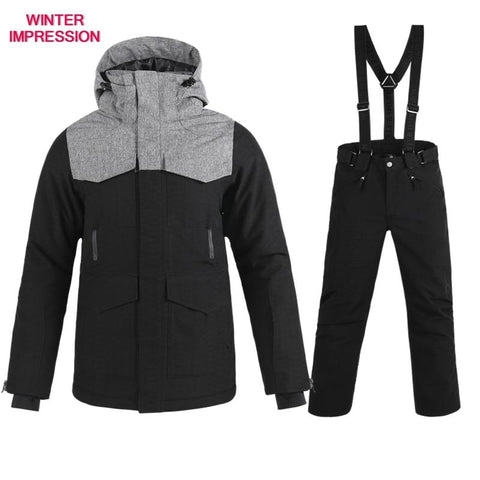 WINTER IMPRESSION Veste / Pantalon Snowboarder Brossé Gris & Noir Homme